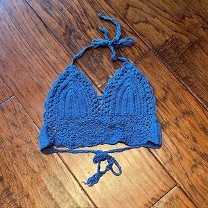 Blue Crop Macrame Boho Festival Bralette Top